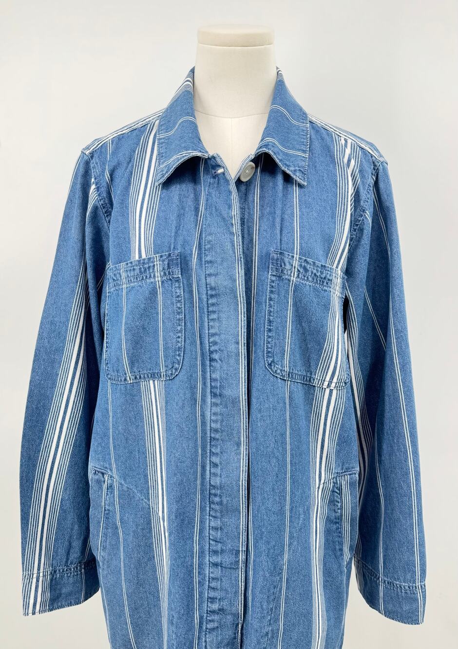 J Crew Womens Denim Stripe Chore Jacket Blue Jean Utility Cotton Blazer  XL